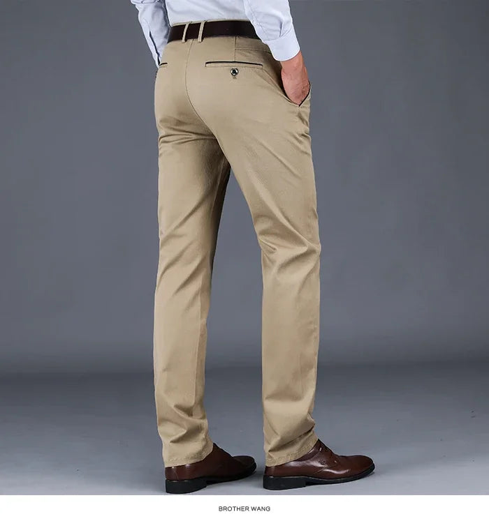 2024 New 98% Cotton Casual Pants Men's Clothing Classic Straight Loose High Waist Elastic Trousers Male Brand Clothes