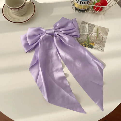 11 Solid Color Satin Ribbon Big Bows Hairpin Spring Clips Hair