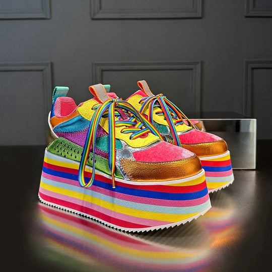 Women High Heel Shoes Luxury Designers Brand 2024 Platform Chunky Sneakers Mixed Color Unique Design Niche Fashion Spring 8cm