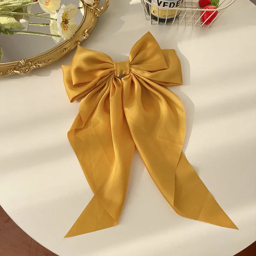 11 Solid Color Satin Ribbon Big Bows Hairpin Spring Clips Hair