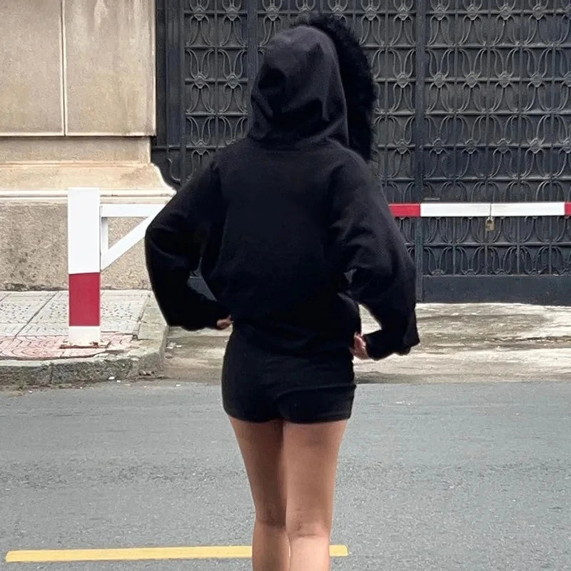 Goth Dark Faux Fur Collar Hooded Zip Up Hoodies Gothic Grunge Pockets