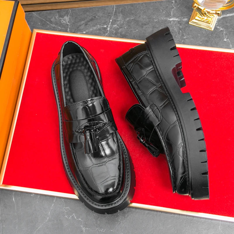 Business Tassel Loafers Shoes Slip on Casual Thick Bottom Leather Black Dress Party Shoes Boat Loafers For Man Fashion Moccasins