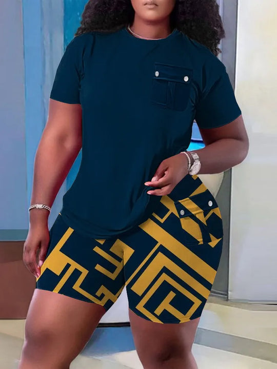 Fashionable Summer New Fashionable Pocket Set High End Simple Loose Printing Short Breathable Casual Home Pocket Set