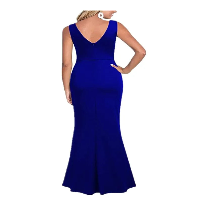 Summer Elegant Women's Sexy Sleeveless Slit Skirt Hot Wedding Long Dress Ladies Sling Backless Strap V-Neck Dress Female