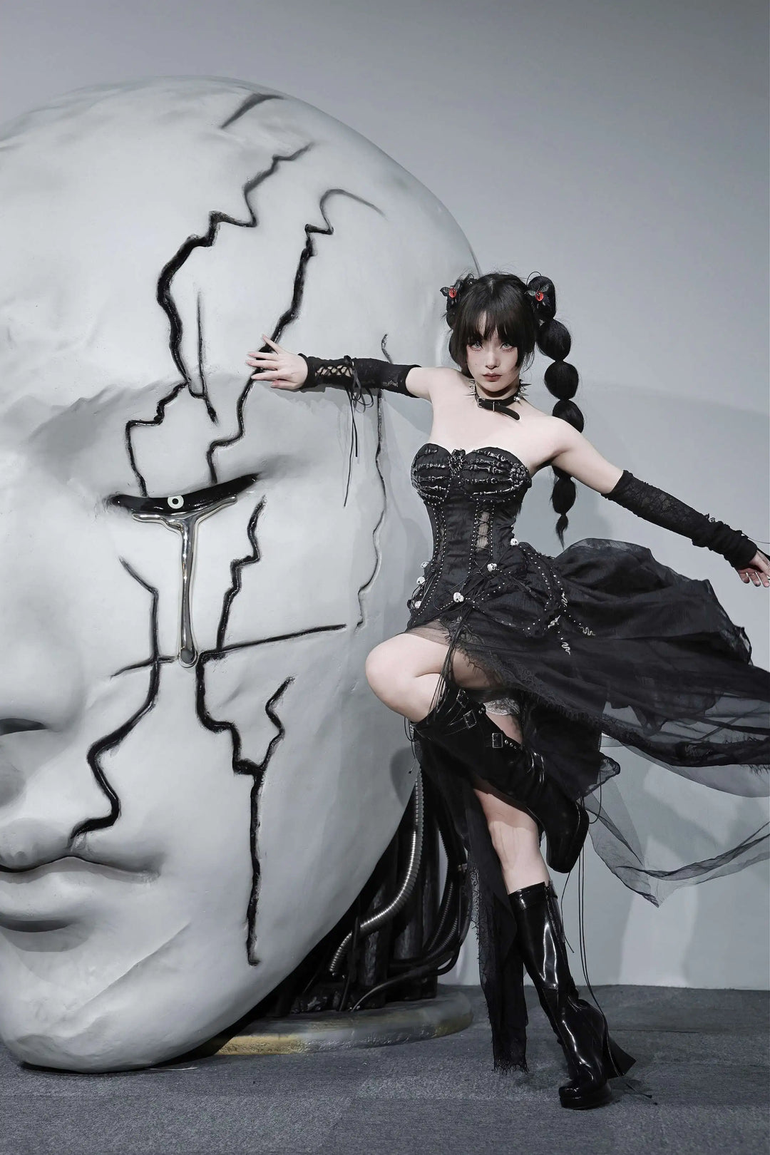 TDH Heavy Industries Handmade Pure Black Gothic Black Strap Drawstring Chest, Bird Cage, Affordable Bundle Body, Skincare Top