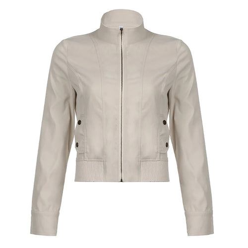 Cuteandpsycho Vintage Zip Up Chic Jackets Autumn Streetwear Pockets