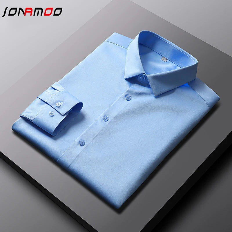 Men's Casual and Fashionable Long Sleeved Solid Color Shirt Non