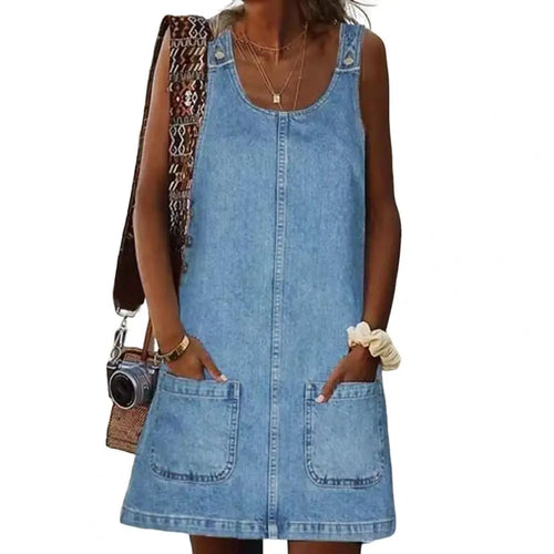 Fashion Faux Denim Dress Breathable Suspender Dress Skin-touch Pure