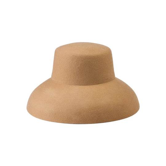 Vintage Elegant Autumn Winter Wool Felt Fedora Hat for Women Flat Top Wide Downturned Brim Hat with Tie Band Church Hat