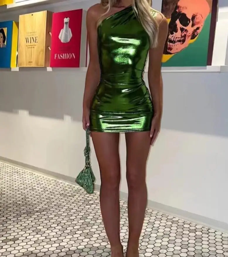 Spring/Summer New Fashion One Shoulder Asymmetric PU Wrap Hip Sexy