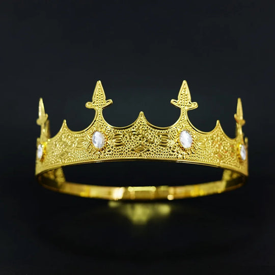 Trendy Vintage Baroque Crown Antique Bronze Elegant King Tiara Crown Adjustable Multicolor Prince Rhinestone Tiara Men