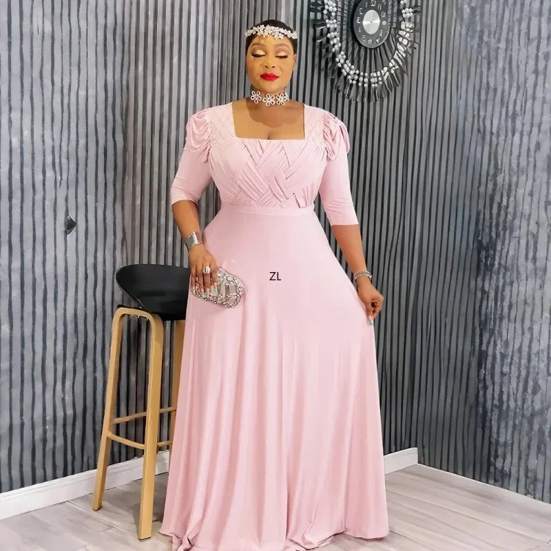 Curvy Elegant African Maxi Dress Half Sleeve Wedding Evening Gown for Women 2026 New Fashion Turkey Muslim Party Dress