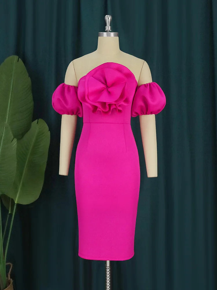 Women Sexy Bodycon Dresses Party Off Shoulder Ruffles Flower Event Celebrate Elegant Female Package Hips Vestidos African Gowns