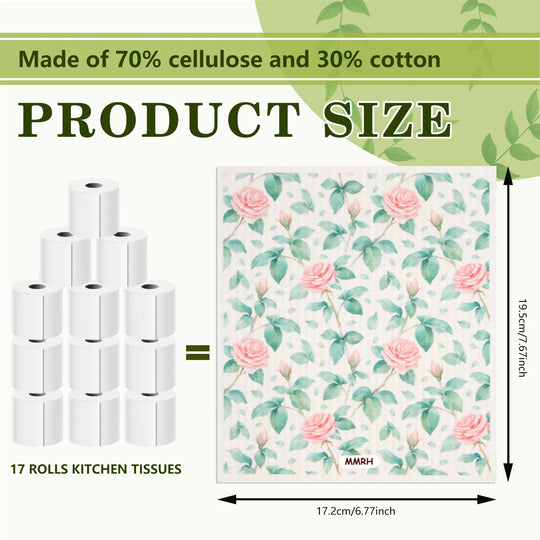 Flora Swedish Dishcloths Kitchen,6 Pack Watercolor Reusable Paper