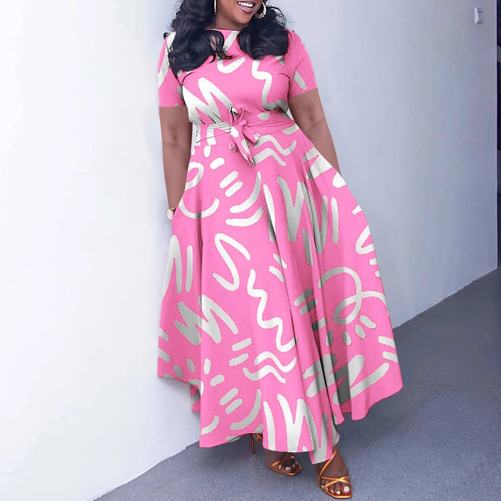 Summer Casual Short Sleeve Woman Dress Office Ladies Casual Fashion Print Loose African Dresses for Women 2025 Female Robe