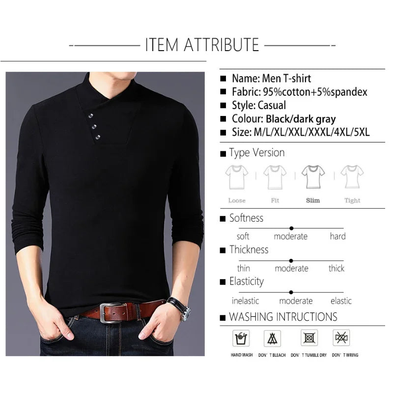 BROWON Spring Fashion Slim Fit T Shirt Men Cotton Tshirt Men Long