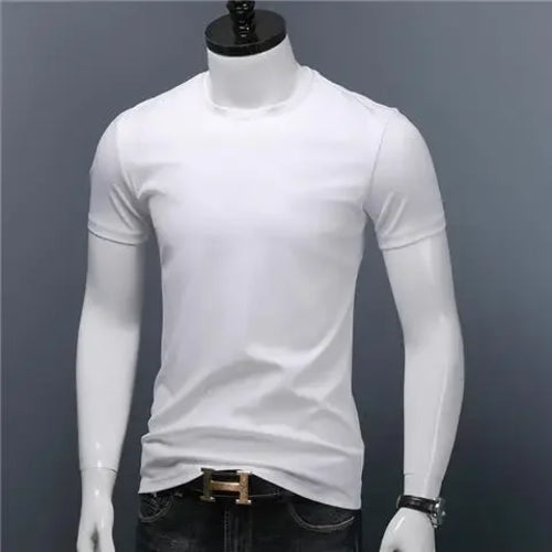 Men's Casual Turtleneck T-Shirts Short Sleeve Solid Slim Fit Silk High