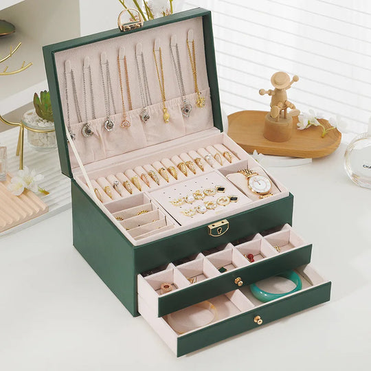 Three-layer Jewelry Storage Box for High-end Exquisite Necklaces, Earrings,Gold Jewelry Box Hand Accessories with Large Capacity