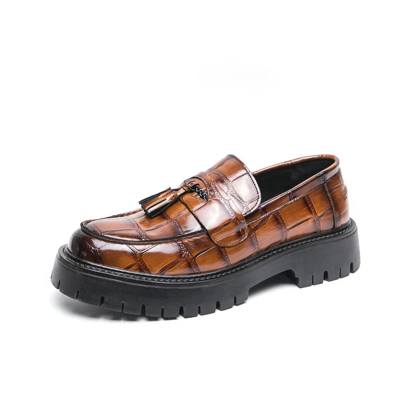 Business Tassel Loafers Shoes Slip on Casual Thick Bottom Leather Black Dress Party Shoes Boat Loafers For Man Fashion Moccasins