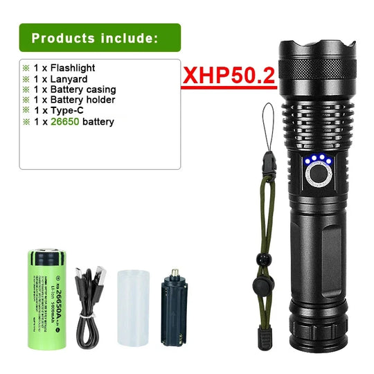 Super Long Range Tactical Torch High Power LED Flashlight USB Rechargeable Strong Light Lamp Outdoor Portable Lantern Waterproof