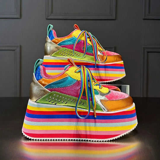 Women High Heel Shoes Luxury Designers Brand 2024 Platform Chunky Sneakers Mixed Color Unique Design Niche Fashion Spring 8cm