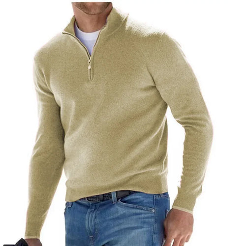 Men's Autumn Sweatshirt Warm Jumper Solid Color Half Zip Casual