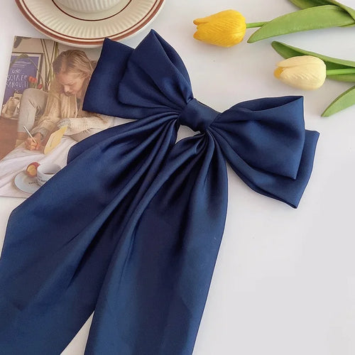 Elegant Solid Large Bow Ribbon Hair Clip For Women Girl Sweet