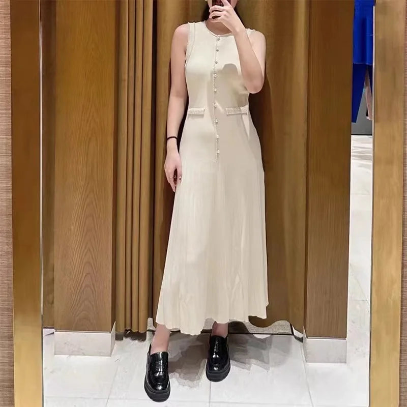 2024 New High Quality French Summer Pearl Decoration Knitted Long