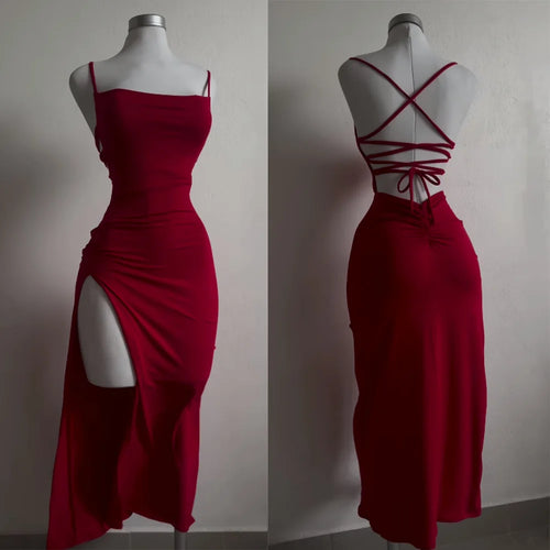 Hot Style Slim Spaghetti Strap Dresses Women Sexy Backless Leace-up