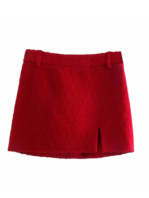 xikom 2021 Tweed Two pieces set Women red Vintage O Neck Long Sleeve