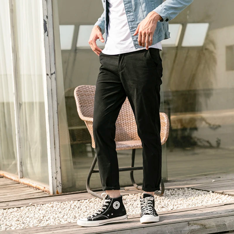 OUSSYU Spring Summer New Casual Pants Men Cotton Slim Fit Chinos