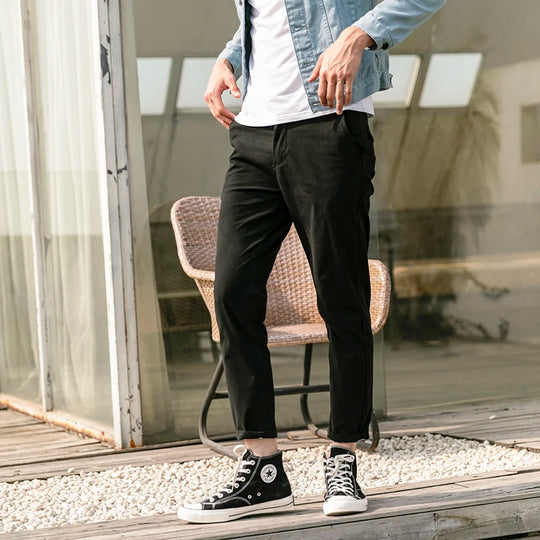 OUSSYU Spring Summer New Casual Pants Men Cotton Slim Fit Chinos