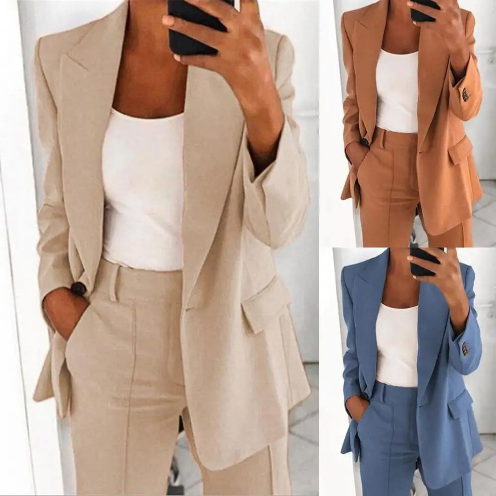 Popular Suit Coat Solid Color Blazer Long Sleeve Faux Pockets Blazer