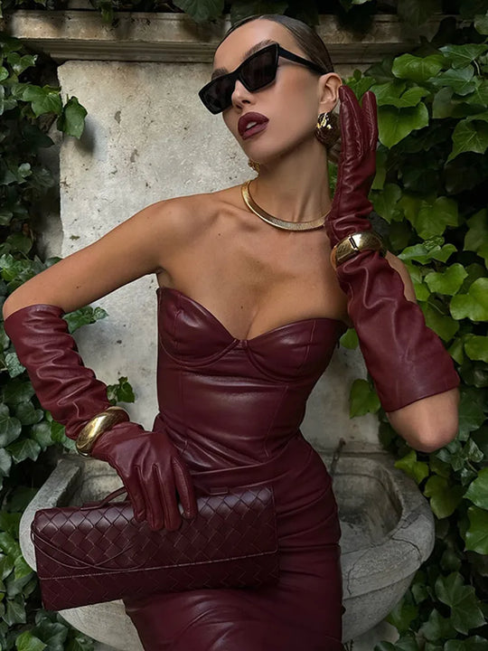Vintage Burgundy Red Sleeveless Backless Maxi Dress Fashion Bodycon