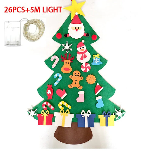 DIY Felt Christmas Tree Wall Hanging with LED String Lights for Kids
