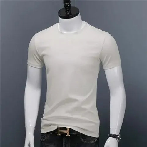 Men's Casual Turtleneck T-Shirts Short Sleeve Solid Slim Fit Silk High
