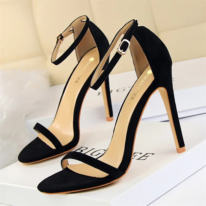 Women 8-11cm High Heels Flock Stripper Sandals Female Fetish Strappy Red Shoes Lady Valentine Green Summer Classic Sexy Pumps 5