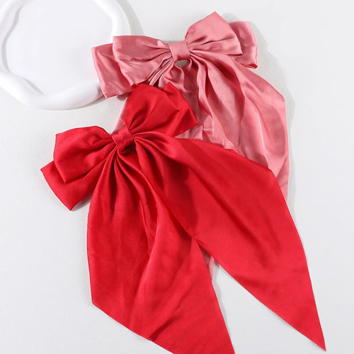 2Pcs/Set Elegant Bow Ribbon Hair Clip Women Fashion Solid Bowknot