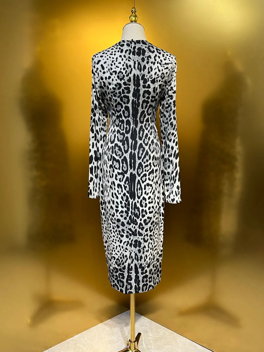 Elegant Women's Party Dress 100% Silk | Luxury Designer Black Leopard Print Midi | Evening Cocktail Gown