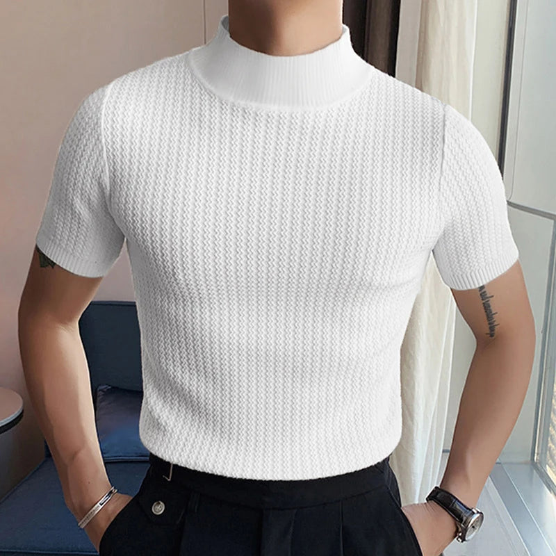 Casual Knit Tops Men Summer Fashion Solid Ribbed Elastic Slim