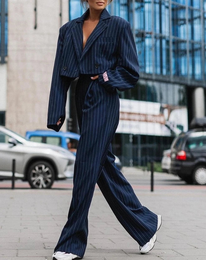 Two Piece Set Woman Short Blazer and Pants Set Elegant Long Sleeve