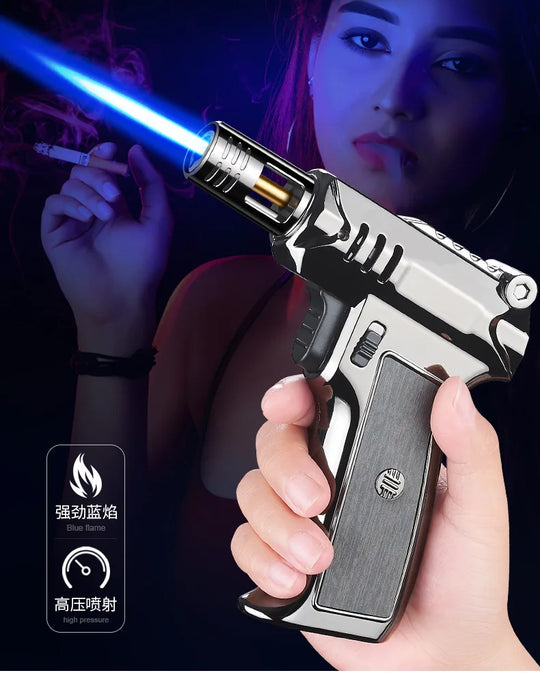 Outdoor Windproof Butane Gas Turbo Metal Lighter Multipurpose High Temperature Welding Gun Inflatable Lighter Men's Somking Tool