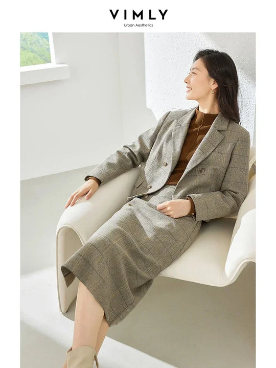 Vimly Women's Blazer Skirt Suit Elegant Formal Outfits 2024 Winter