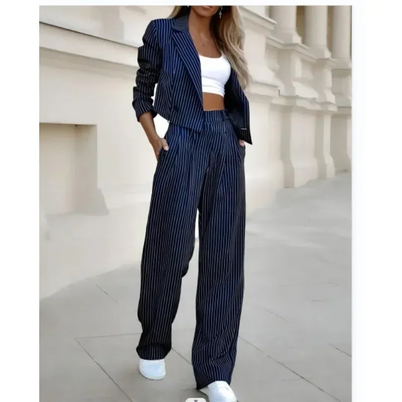 Mandylandy Casual Striped Suits Women Outfits Summer Short Style Lapel