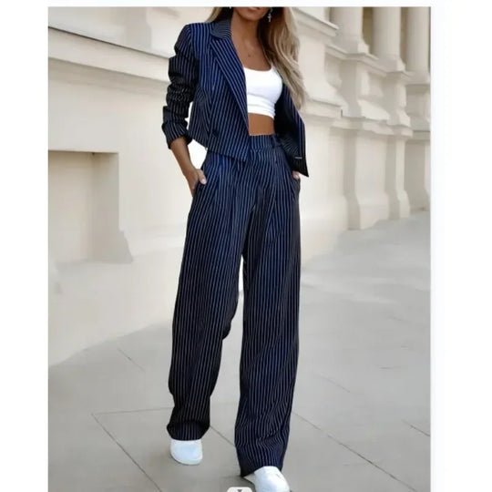 Mandylandy Casual Striped Suits Women Outfits Summer Short Style Lapel