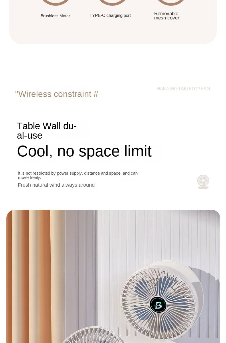 2IN1 Folding Desktop Fan Portable Air Conditioner Wall Mounted Fan Rechargeable with 3 Gears for Home Office