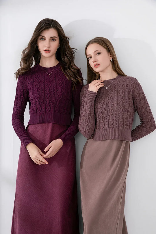 AS 2024 woman clothes short design Cable knitted tops + cupro