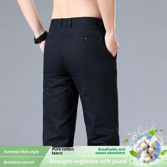 Top Quality 100% Cotton New Brand Casual Fashion Business Long Pants Straight High Waist Regular Fit Trousers Men's Clothing
