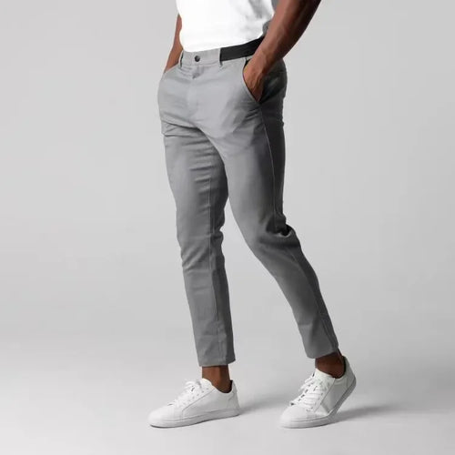 Active Chinos Comfortable Men Long Pants Stylish Slim Fit Ankle Length