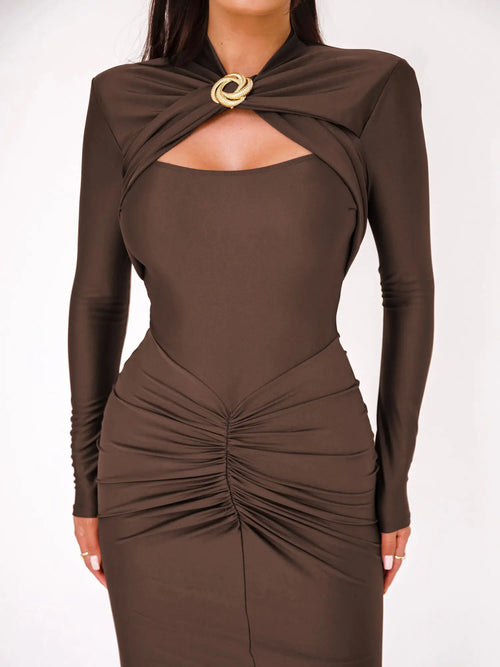 Articat Elegant Long Sleeved Elastic Tight Long Dress Women Bodycon